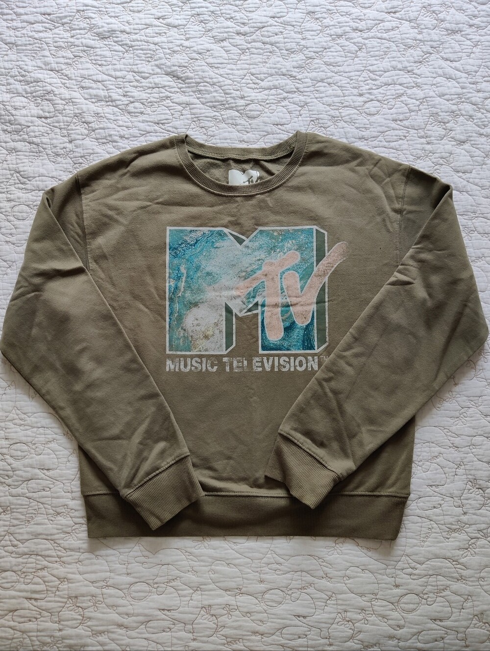 MTV Olive Green Crewneck with Turquoise Logo